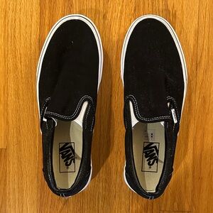 Vans Men's Black and White Slip-On Sneakers